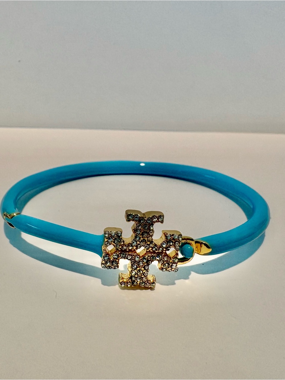 Tory Burch Turquoise Enamel Logo Crystal Bracelet